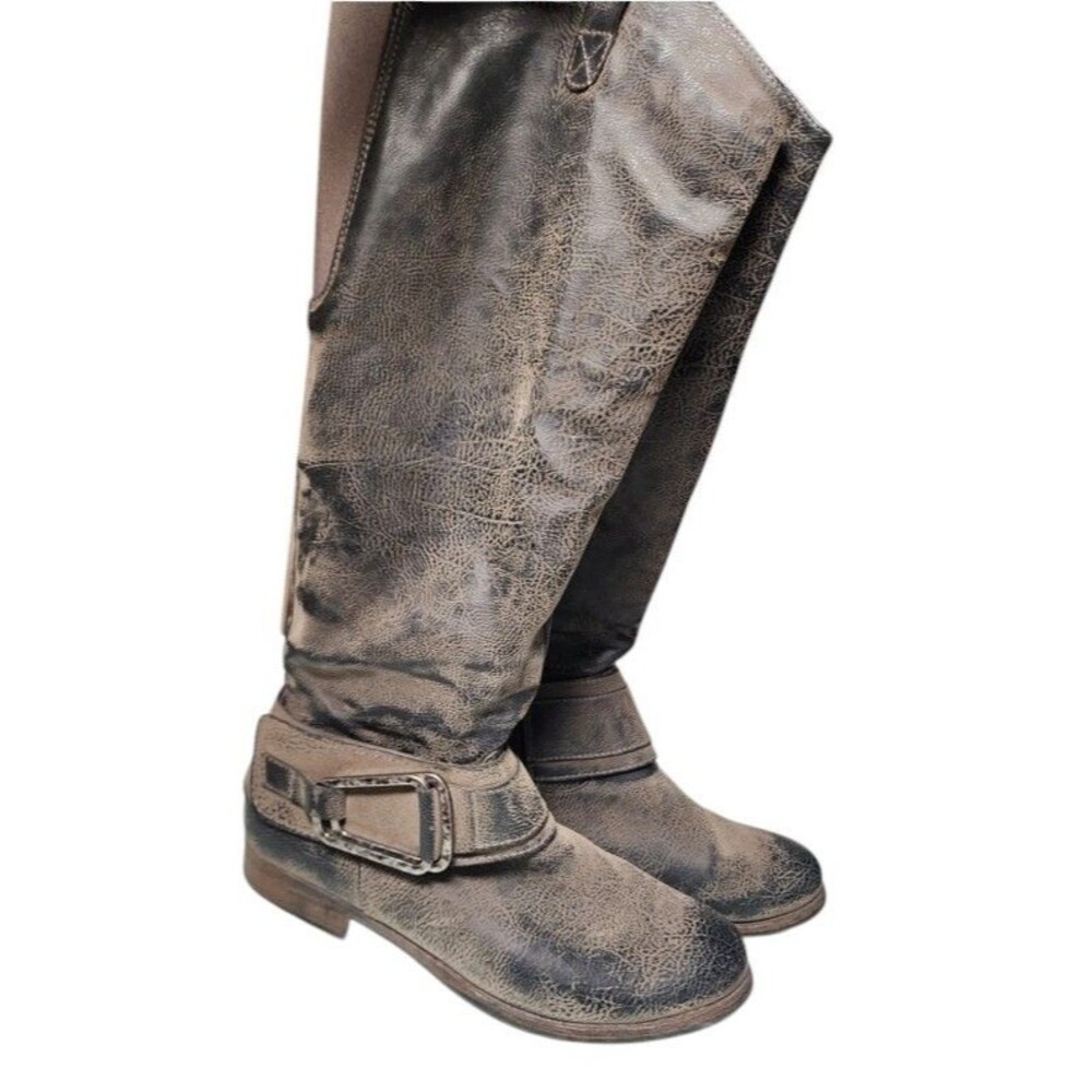 Levity Bonita Riding Boots Size 10M Side Zip Buckle Strap Detail Boho Distressed